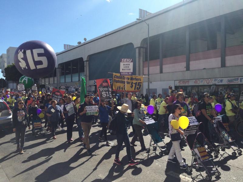 Protesters march for higher minimum-wage rates