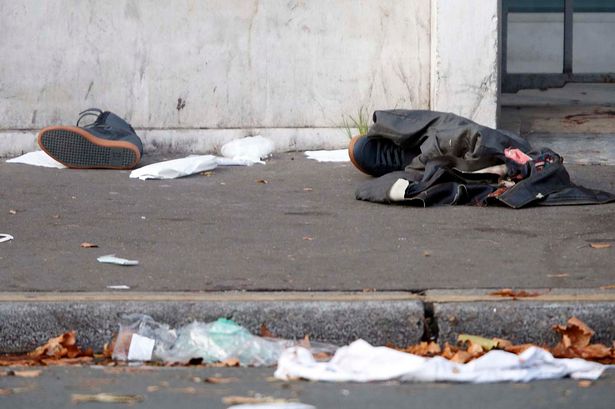 Bataclan Clothing and bandages on the street outside the concert hall