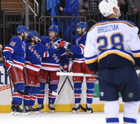 New York Rangers right wing Mats Zuccarello celebrates