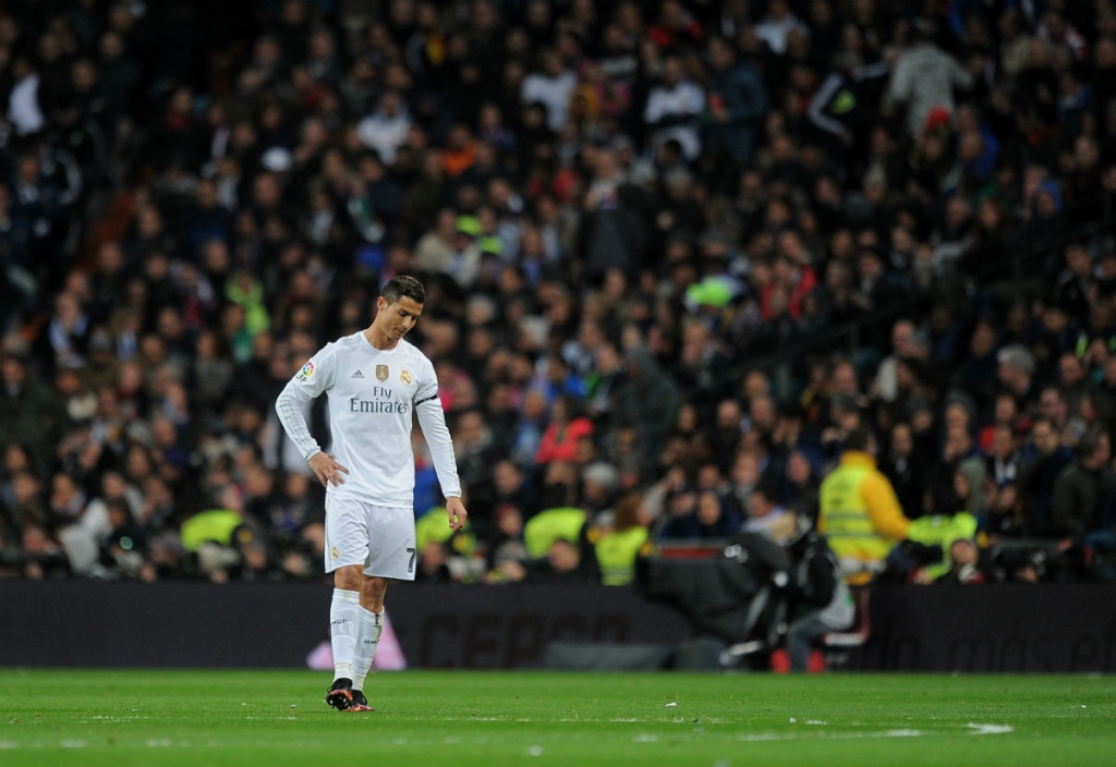 Real Madrid superstar Cristiano Ronaldo looks dejected after his team's 0-4 El Clasico loss to Barcelona last Saturday