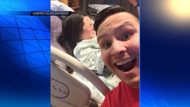 Helpful(?) man takes selfie while wife's in labour