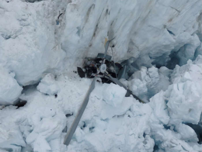 Remains of a helicopter that crashed on the Fox Glacier a popular tourist site on the West Coast of the south Island