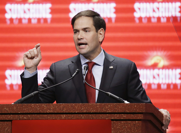 Republican presidential candidate Sen. Marco Rubio R Fla. addresses the Sunshine Summit in Orlando Fla. Friday Nov. 13 2015