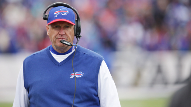 ORCHARD PARK NY- OCTOBER 18 Head Coach Rex Ryan of the Buffalo Bills walks the sideline during the second half of a game against the Cincinnati Bengals at Ralph Wilson Stadium