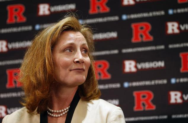 Fired Rutgers athletic director Julie Hermann arrives at the school amid the Mike Rice abuse scandal