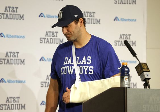 Romo turns away from the podium at a news conference after the Cowboys 33-14 loss to the Carolina Panthers in an NFL football game Thursday Nov. 26 2015 in Arlington Texas