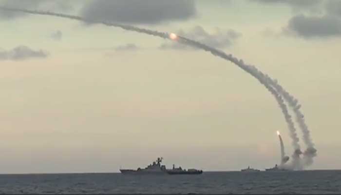 Russian cruise missiles fly toward Syria from the Caspian Sea