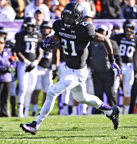 Northwestern running back Justin Jackson runs against Penn State during the second half of an NCAA college football game in Evanston Ill. Saturday Nov. 7 2015