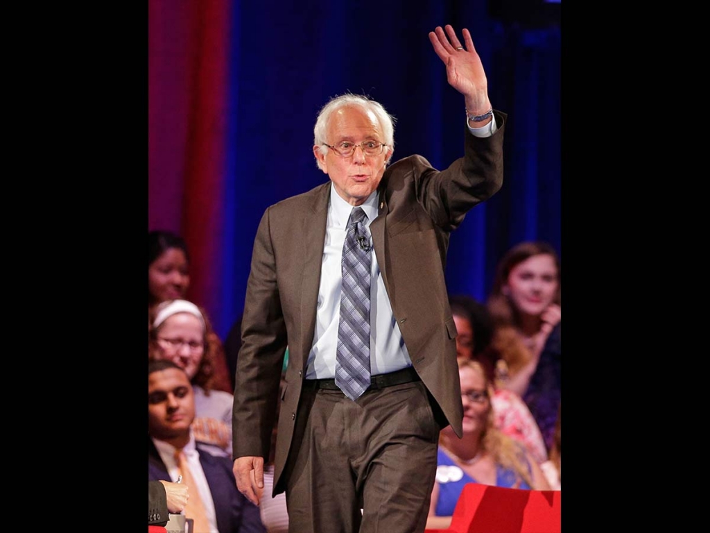 Democratic presidential candidate Sen. Bernie Sanders I-Vt waves to the crowd during a democratic presidential candidate forum at Winthrop University in Rock Hill S.C. Friday Nov. 6 2015