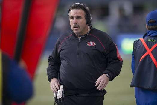 San Francisco 49ers head coach Jim Tomsula walks on the sidelines during the second half of a game against the Seattle Seahawks at Century Link Field