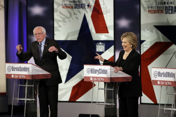 Sen. Bernie Sanders I-Vt. and former Secretary of State Hillary Clinton debate Saturday night in Des Moines Iowa