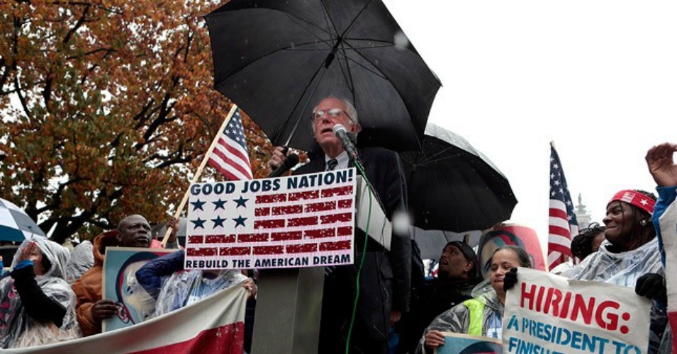 Sanders speaks to a Fight for $15 rally in Washington D.C. on Tuesday