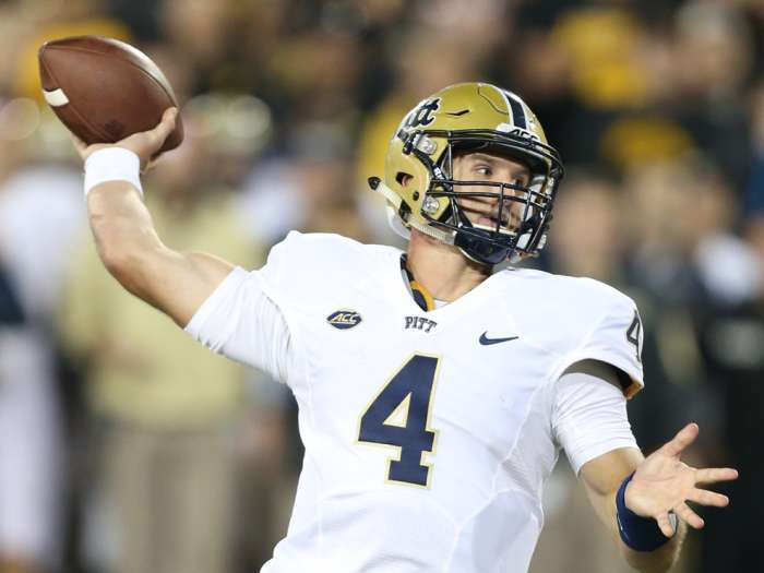 Pittsburgh quarterback Nathan Peterman throws a pass during the second half of an NCAA college football game Saturday Sept. 19 2015 in Iowa City Iowa. AP