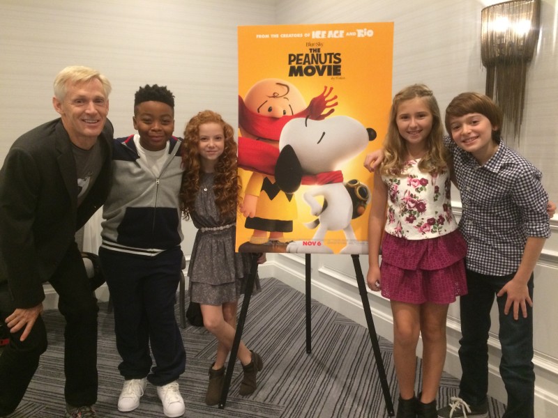 From left Craig Schulz Mar Mar Francesca Capaldi Hadley Belle Miller and Noah Schnapp provide the talent for “The Peanuts Movie.”