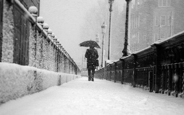 Snow blizzard on Battersea Bridge Chelsea