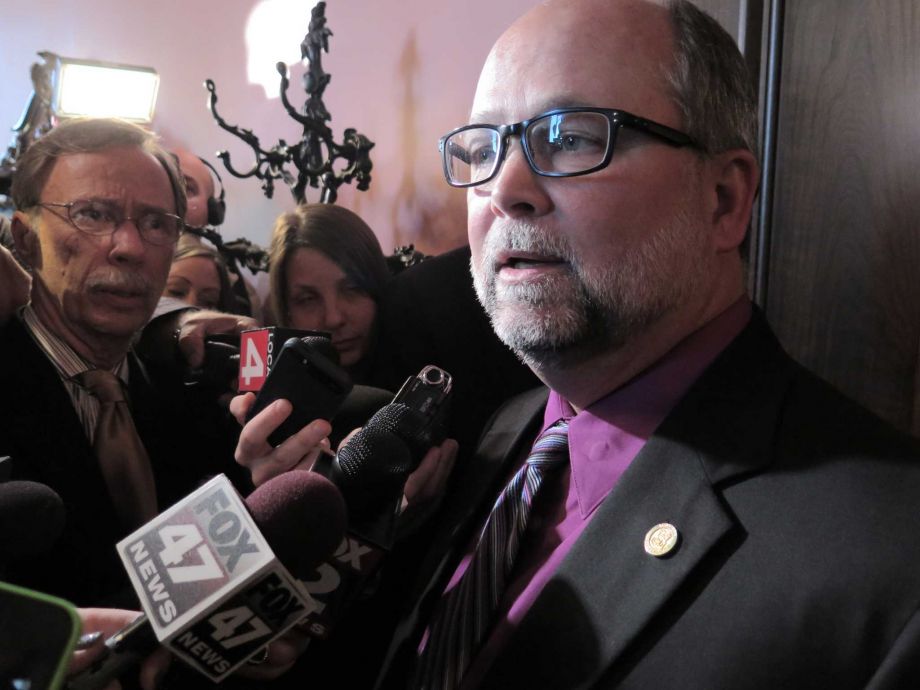 Senate Majority Leader Arlan Meekhof R West Olive speaks with reporters shortly after the Michigan Senate approved a plan that would generate $1.2 billion more for roads within five years. The legislation was passed on Tuesday Nov. 3 2015 in Lansing