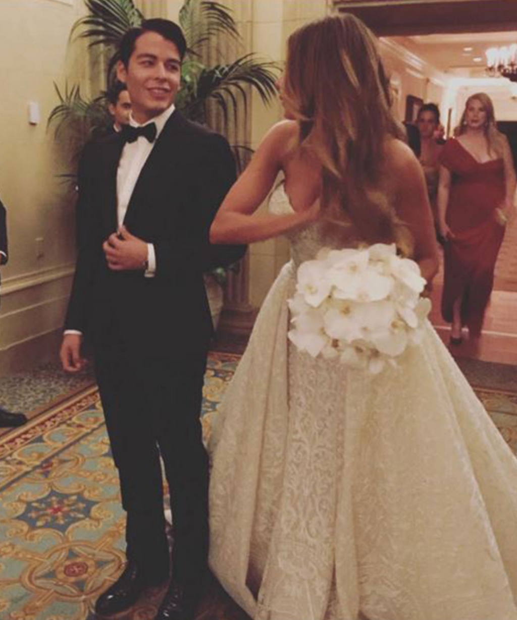 Sofia was walked down the aisle by her 23-year-old son Manolo