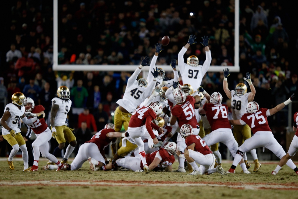 Stanford kicker Conrad Ukropina boots the game-winning field goal against Notre Dame