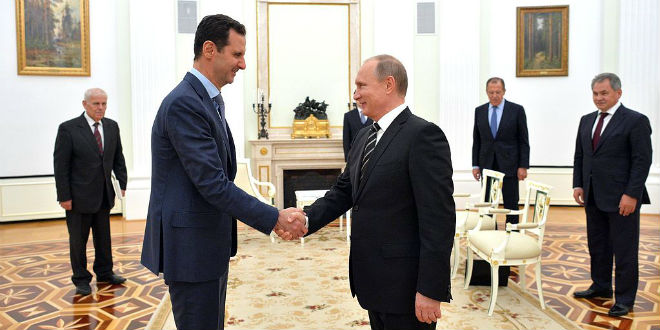 Syrian dictator Bashar Assad meets with Russian president Vladimir Putin in Moscow