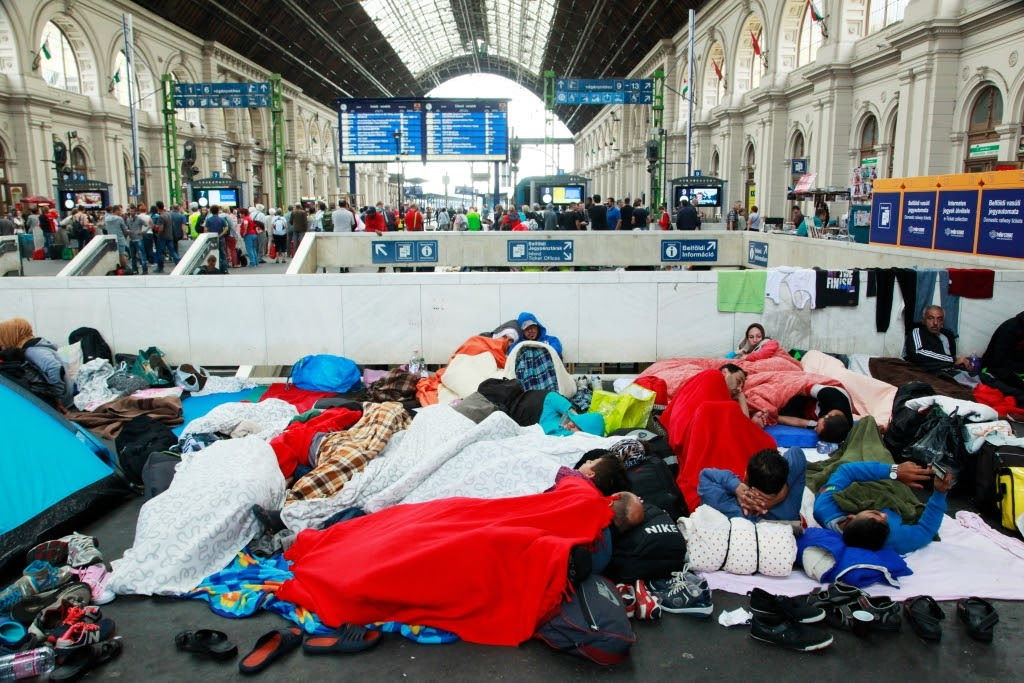 Syrian refugees at Budapest Keleti railway station 4 September 2015