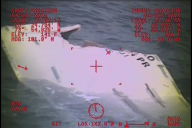 The remains of a life boat from the El Faro cargo ship that went missing during Hurricane Joaquin is shown in this