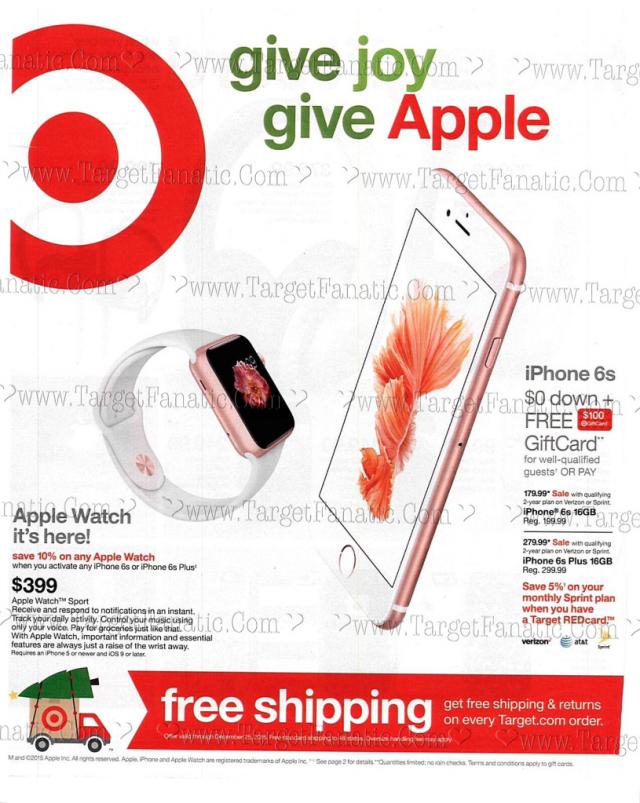 Target is offering 10% off the price of the Apple Watch alongside the purchase of an iPhone 6s or iPhone 6s Plus.          TargetFanatic