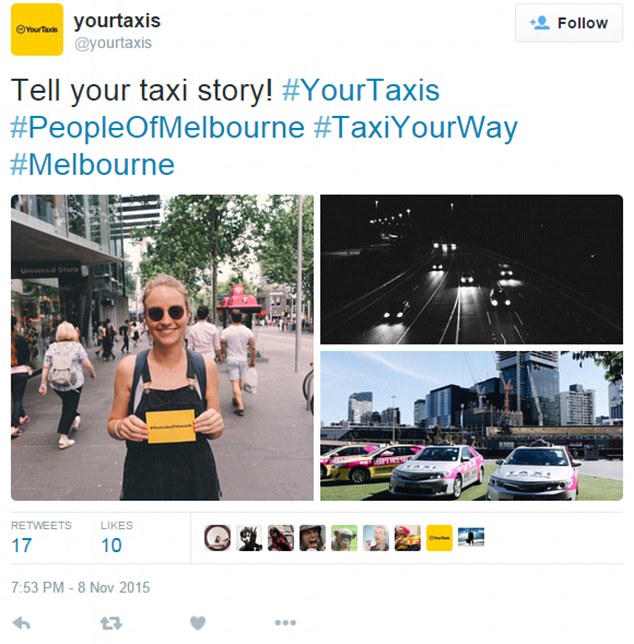 Tell your taxi story! #YourTaxis #PeopleOfMelbourne #TaxiYourWay' the ill-fated call-out from Your Taxis read