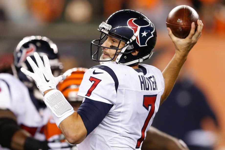 Houston Texans quarterback Brian Hoyer throws against the Cincinnati Bengals in the first half of an NFL football game in Cincinnati Monday Nov. 16 2015