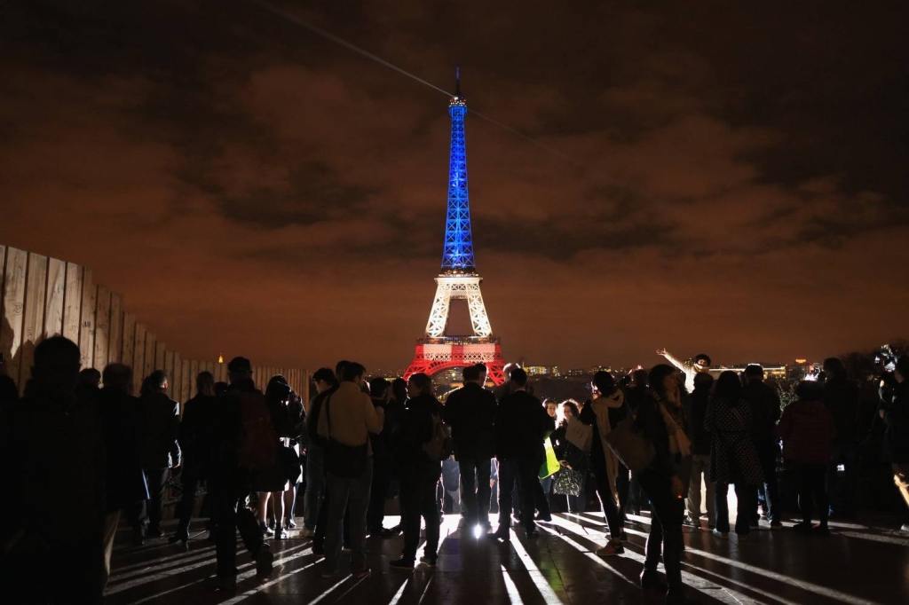 The Eiffel Tower is illuminated in red white and blue in honour of the victims of Friday's terrorist attacks. Christopher Furlong  Getty Images