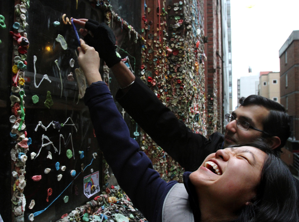 People have been sticking gum to a wall at Seattle’s Pike Place Market for 20 years but a cleaning crew is expecting to clean up the mess in three or four days