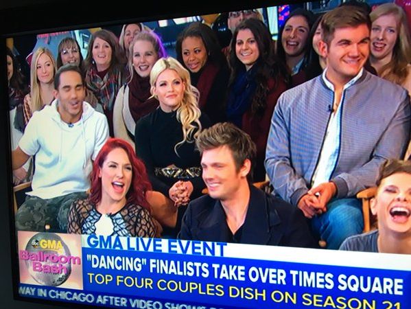 The Ware County cheerleaders in the background on the set of Good Morning America