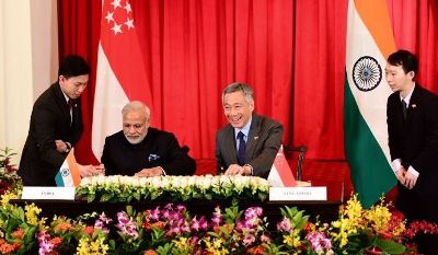 The documents were signed following bilateral talks between Indian Prime Minister Narendra Modi and his Singaporean counterpart