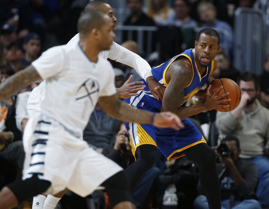 Golden State Warriors guard Andre Iguodala in the second half of an NBA basketball game Sunday Nov. 22 2015 in Denver. Golden State won 118-105