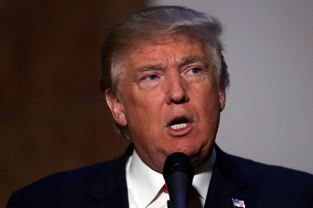 NEW YORK NY- NOVEMBER 03 Republican presidential candidate Donald Trump speaks at a news conference before a public signing for his new book'Crippled America How to Make America Great Again' at the Trump Tower Atrium