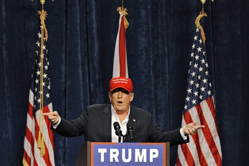 Republican presidential candidate Donald Trump speaks to supporters at a campaign rally Saturday Nov. 28 2015 at Robarts Arena in Sarasota Fla. Trump bragged about his high standing in the polls slammed super PACS as'a scam and dismissed nomination