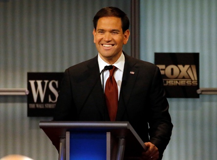 Marco Rubio smiles as he speaks during Republican presidential debate at Milwaukee Theatre Tuesday Nov. 10 2015 in Milwaukee