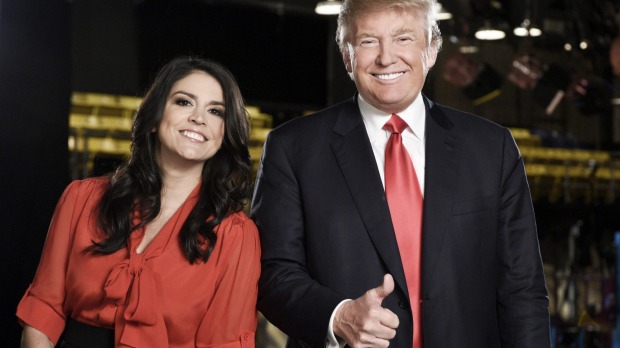 Trump on the set of Saturday Night Live with cast member Cecily Strong