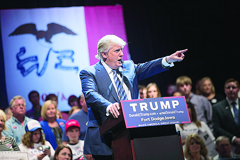 FORT DODGE IA- NOVEMBER 12 Republican presidential candidate Donald Trump speaks to guests during a campaign stop at Iowa Central Community College