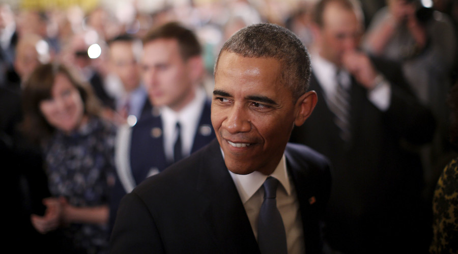 U.S. President Barack Obama leaves after attending the Presidential Medal of Freedom ceremony in the East Room of the White House in Washingt