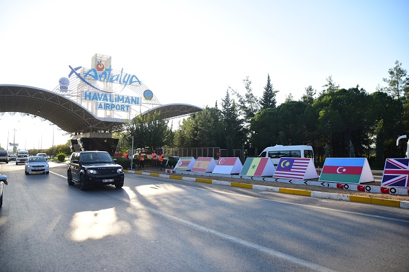 Flags of participating countries in G-20 heads of government meeting are placed in front of Antalya Airport in Antalya Turkey