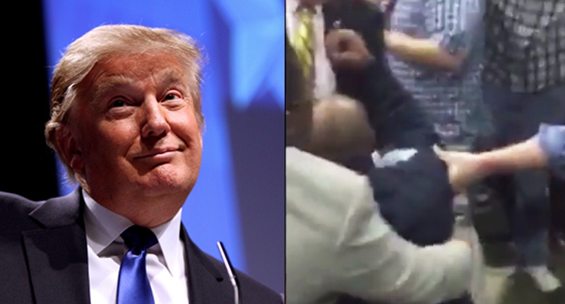 Businesssman Donald Trump protester being manhandled by security at Trump event