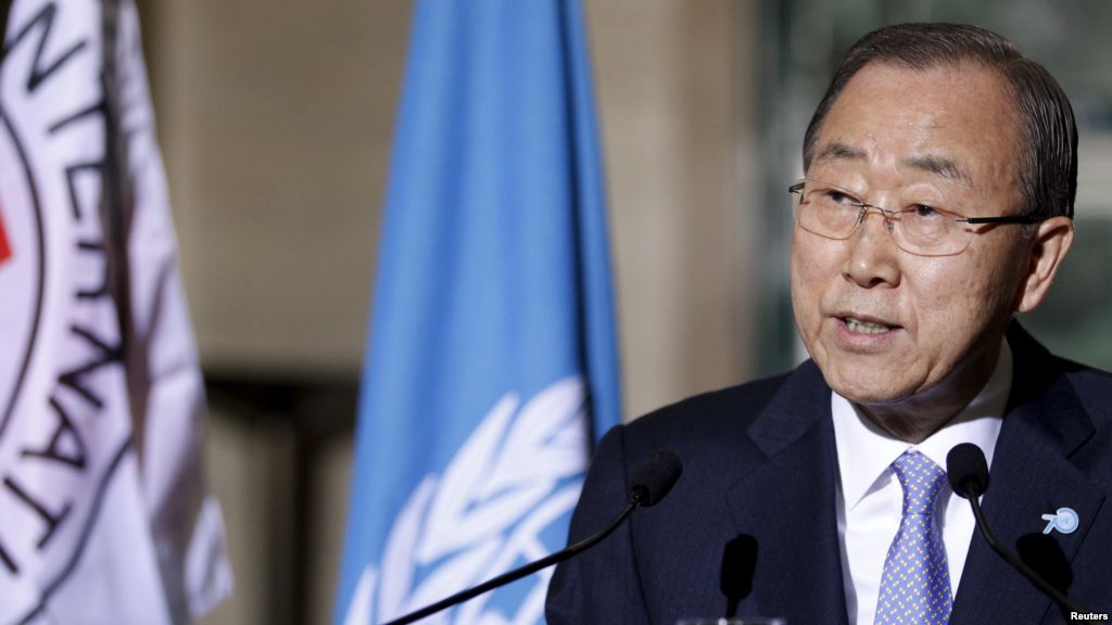 U.N. Secretary General Ban Ki-Moon speaking to reporters at U.N. European headquarters in Geneva says the future of Syrian President Bashar al Assad is for the Syrian people to decide Oct. 31 2015