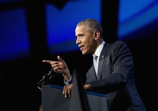 President Barack Obama speaks at the 122nd International Association of Chiefs of Police Annual Conference in Chicago. Even as Obama sent U.S. troops back to Iraq and ordered the military to stay in Afghanistan he insisted S