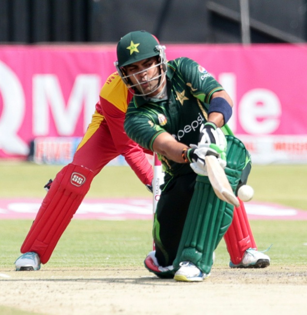 Pakistan batsman Umar Akmal in action during the first of two T20 cricket matches between Pakistan and hosts Zimbabwe at the Harare Sports Club on September