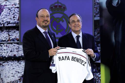 Under pressure Rafael Benitez with president Florentino Perez