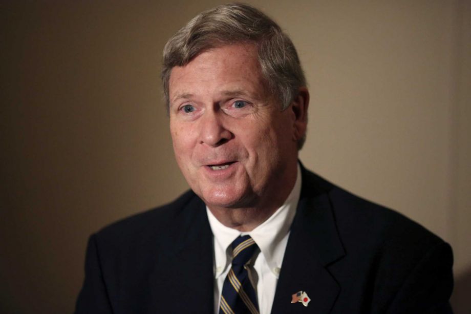 U.S. Agriculture Secretary Thomas Vilsack speaks during an exclusive interview with The Associated Press in Tokyo Friday Nov. 20 2015. Vilsack said a recently agreed-to 12-nation Pacific trade pact would provide a counterbalance to China's growing influ