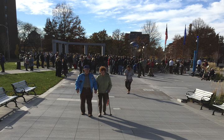 Visitors at the new state Veterans Memorial at Minuteman Park in Hartford