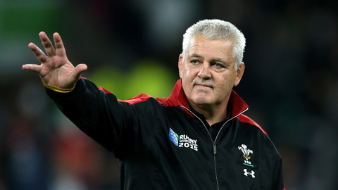 Warren Gatland Head Coach of Wales waves prior to the 2015 Rugby World Cup Pool A match between England and Wales