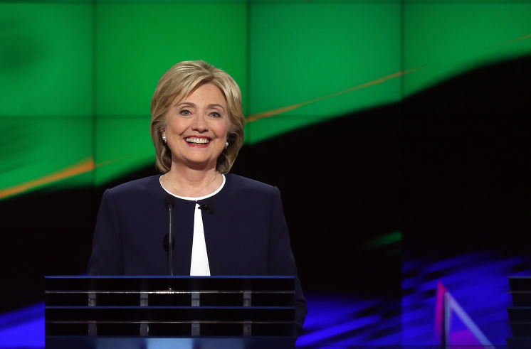 Democratic presidential candidate Hillary Clinton takes part in a presidential debate sponsored by CNN and Facebook at Wynn Las Vegas