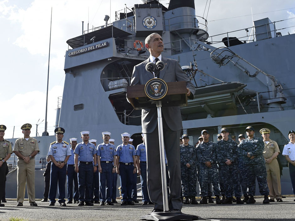 U.S. President Barack Obama speaks to reporters after touring the BRP Gregorio del Pilar in Manila Philippines on Tuesday